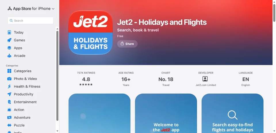 Jet2 — Official UK App Store page · Jet2 - Holidays and Flights