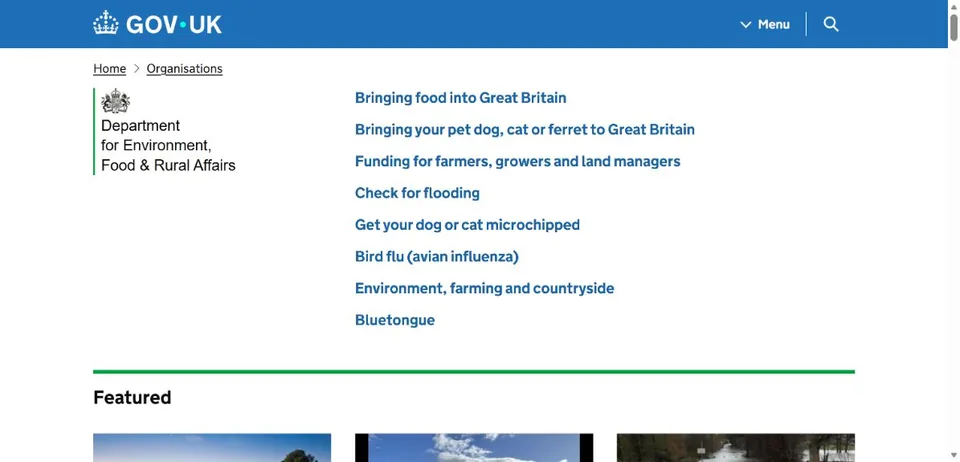 Department for Environment Food & Rural Affairs — Official website screenshot