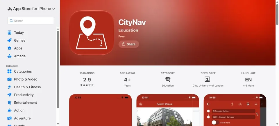 City St George's, University of London — Official UK App Store page · CityNav
