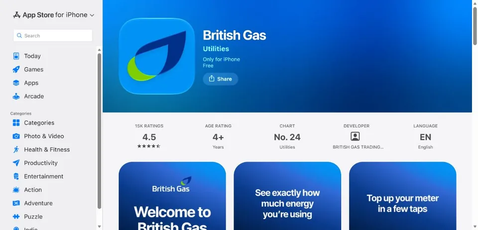 British Gas — Official UK App Store page · British Gas