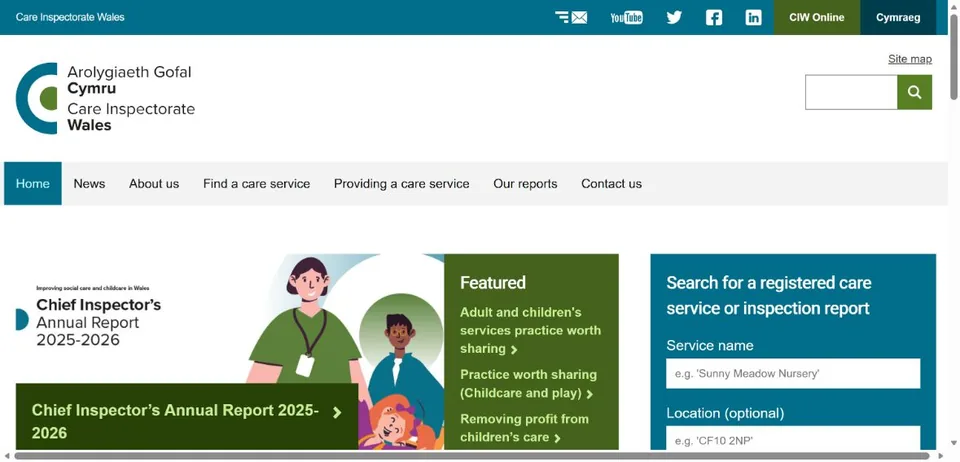 Care Inspectorate Wales — Official website screenshot