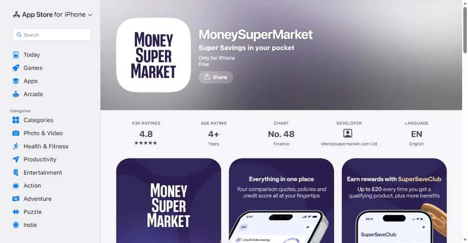 MoneySuperMarket — Official UK App Store page · MoneySuperMarket