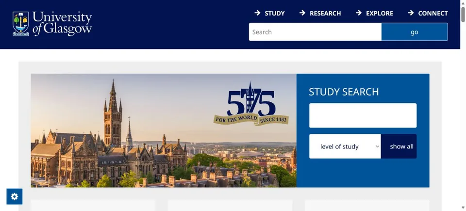 University of Glasgow — Official website screenshot