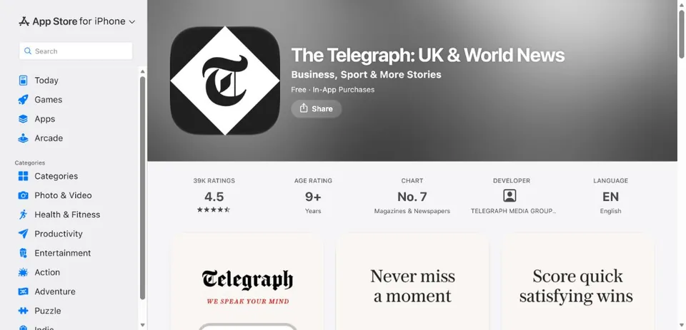 The Telegraph — Official UK App Store page · The Telegraph: UK & World News