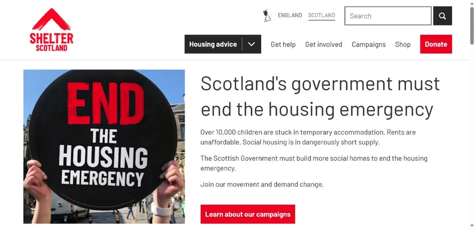 Shelter Scotland — Official website screenshot