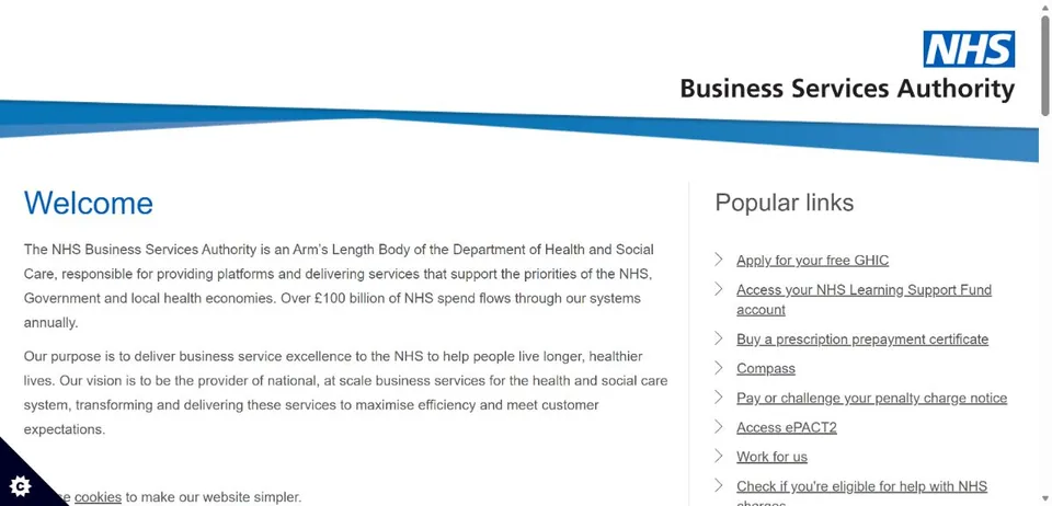 NHS Business Services Authority — Official website screenshot