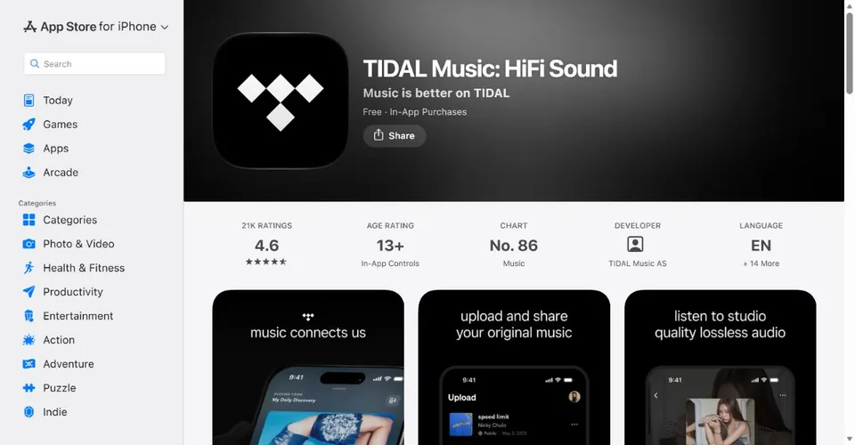 Tidal — Official UK App Store page · TIDAL Music: HiFi Sound