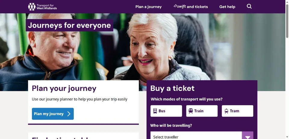 Transport for West Midlands — Official website screenshot