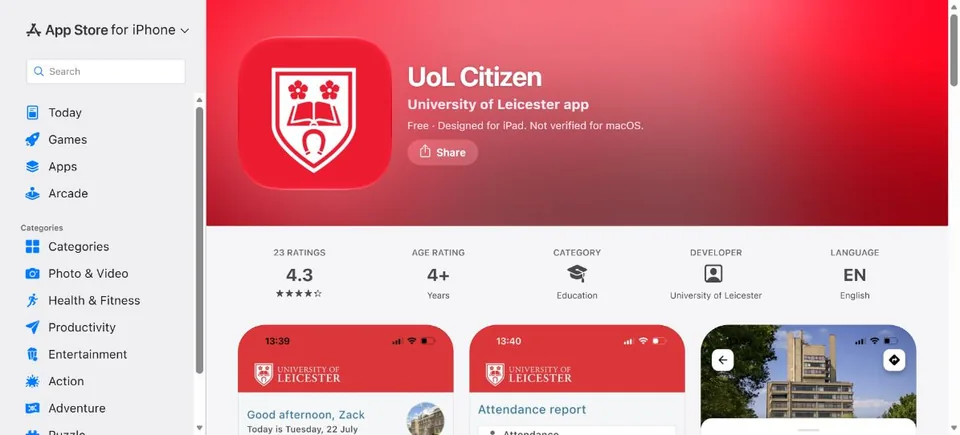 University of Leicester — Official UK App Store page · UoL Citizen