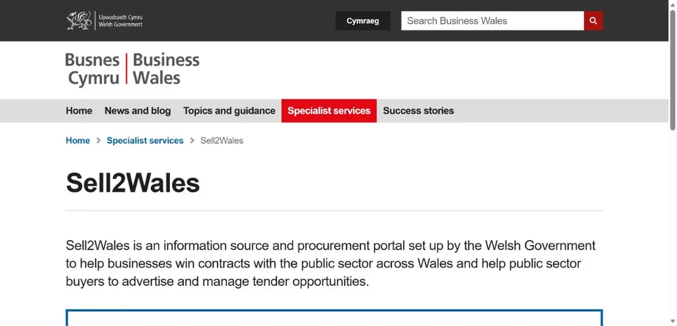 Sell2Wales — Official Business Wales Sell2Wales page