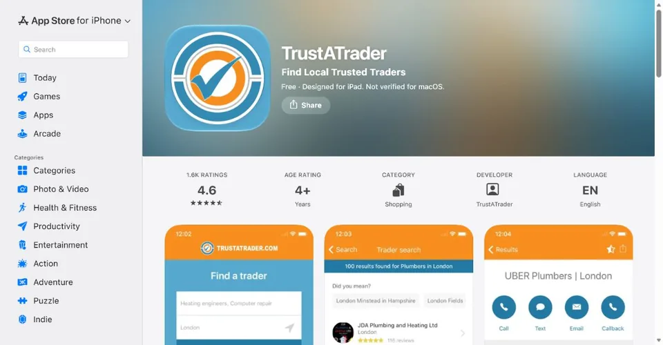TrustATrader — Official UK App Store page · TrustATrader
