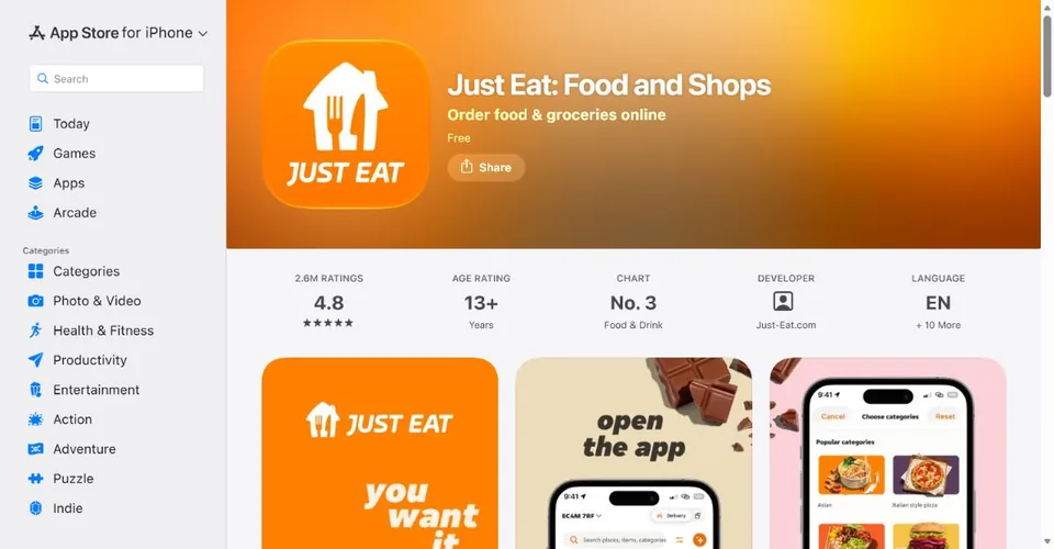 Just Eat UK — Official UK App Store page · Just Eat: Food and Shops