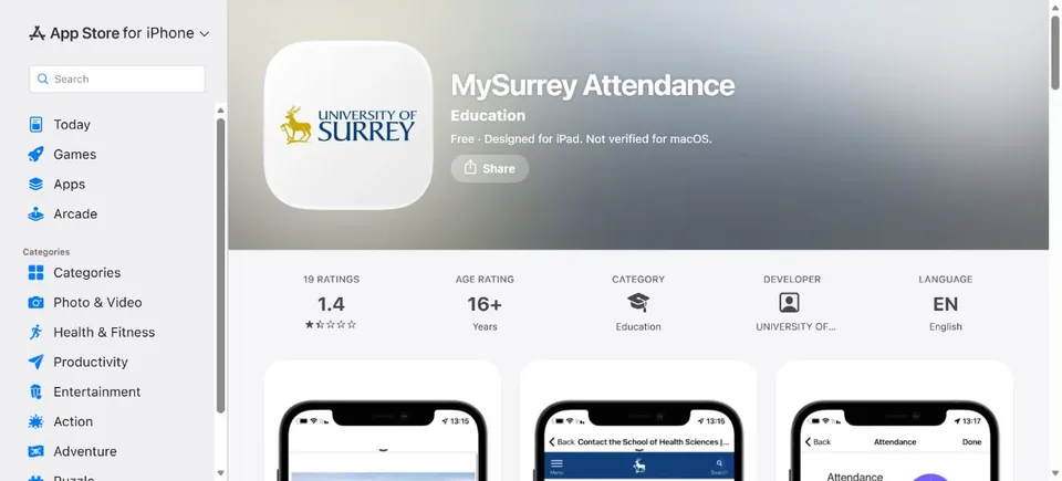 University of Surrey — Official UK App Store page · MySurrey Attendance