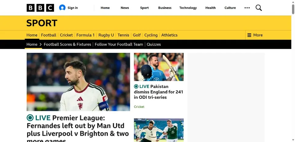 BBC Sport — Official website screenshot