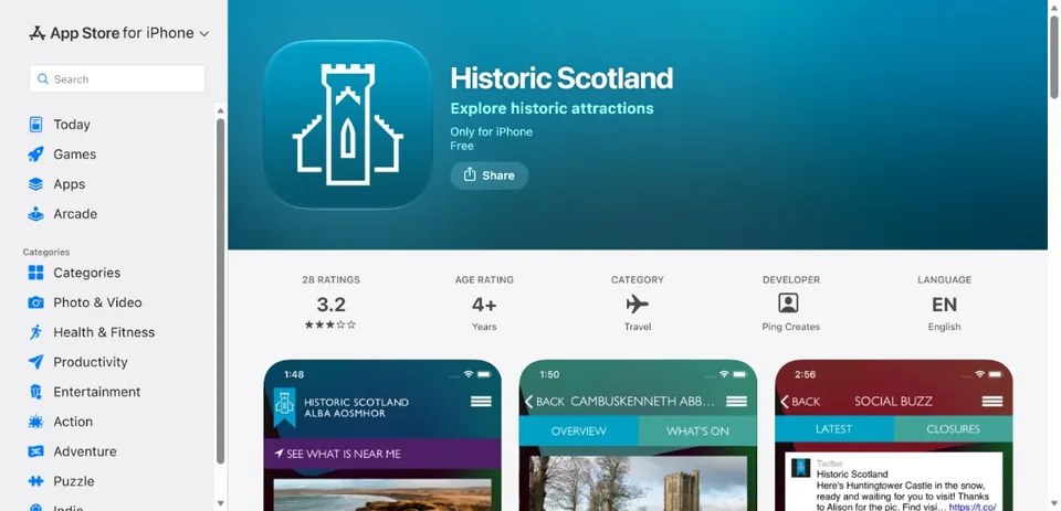 Historic Environment Scotland — Official UK App Store page · Historic Scotland
