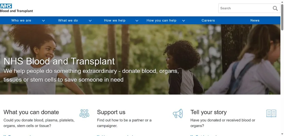 NHS Blood and Transplant — Official website screenshot