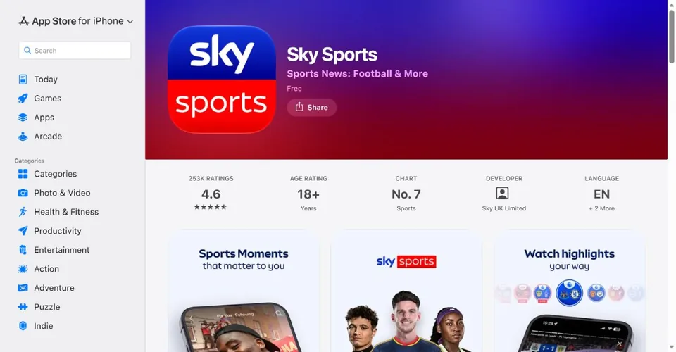 Sky Sports — Official UK App Store page · Sky Sports