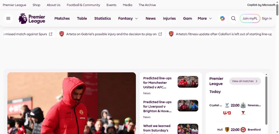 Premier League — Official website screenshot
