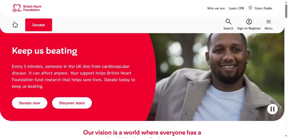 British Heart Foundation — Official website screenshot