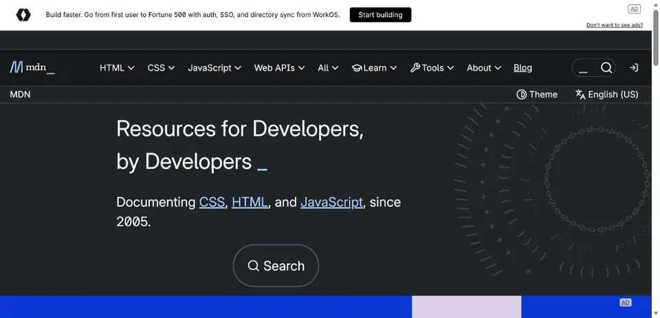 MDN Web Docs – Ansicht der Anbieter-Website