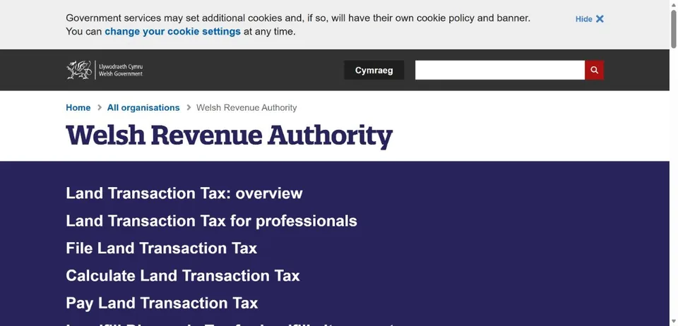 Welsh Revenue Authority — Official website screenshot