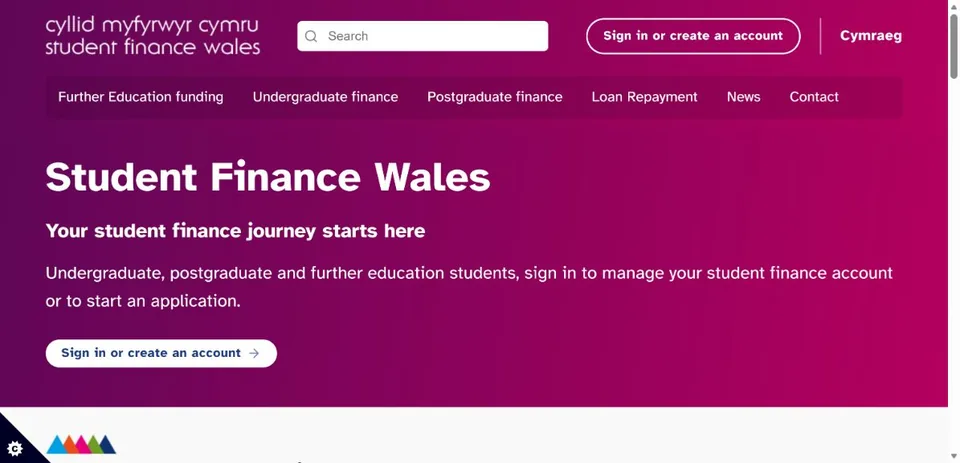 Student Finance Wales — Official website screenshot
