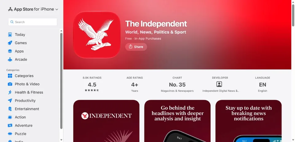 The Independent — Official UK App Store page · The Independent