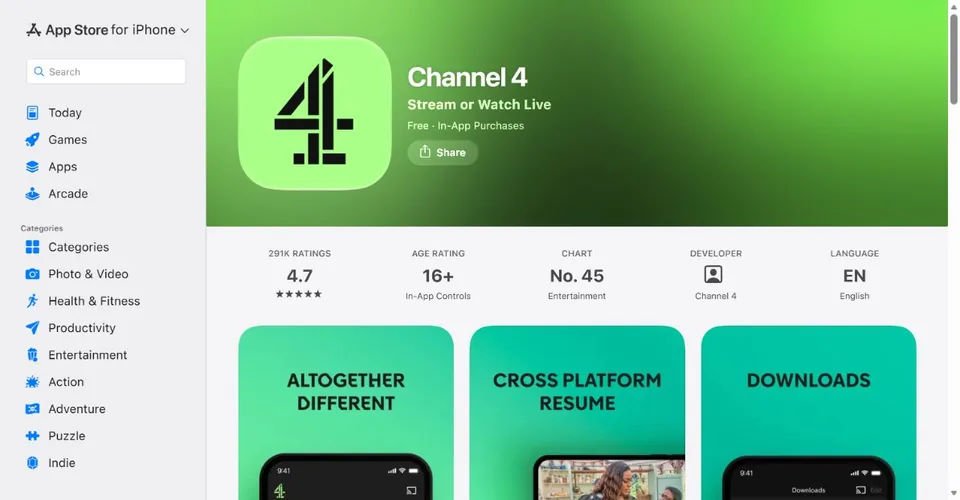 Channel 4 — Official UK App Store page · Channel 4
