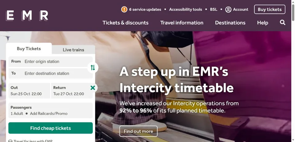 East Midlands Railway — Official website screenshot