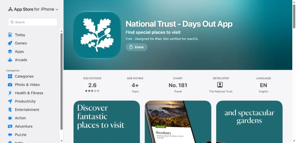 National Trust — Official UK App Store page · National Trust - Days Out App