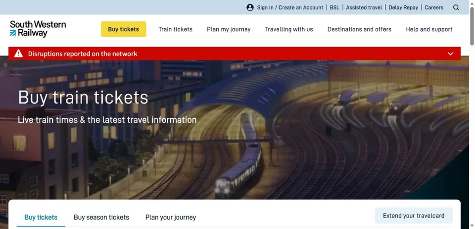 South Western Railway — Official website screenshot