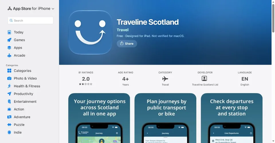 Traveline Scotland — Official UK App Store page · Traveline Scotland