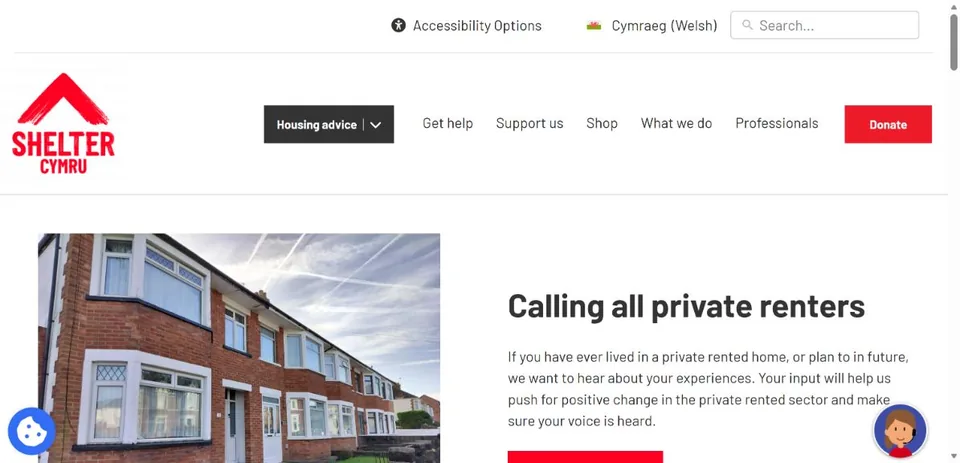 Shelter Cymru — Official website screenshot