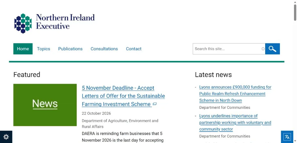Northern Ireland Executive — Official website screenshot