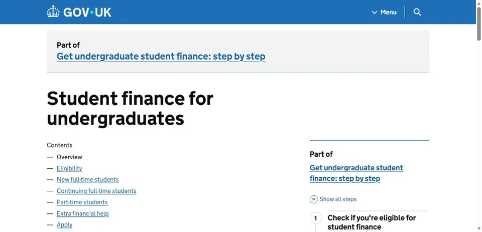 Student Finance England — Official website screenshot