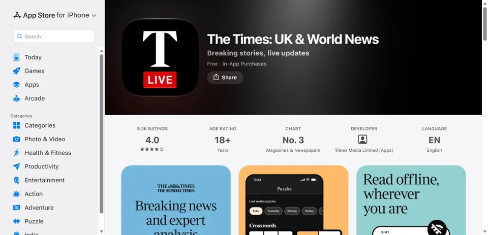 The Times — Official UK App Store page · The Times: UK & World News