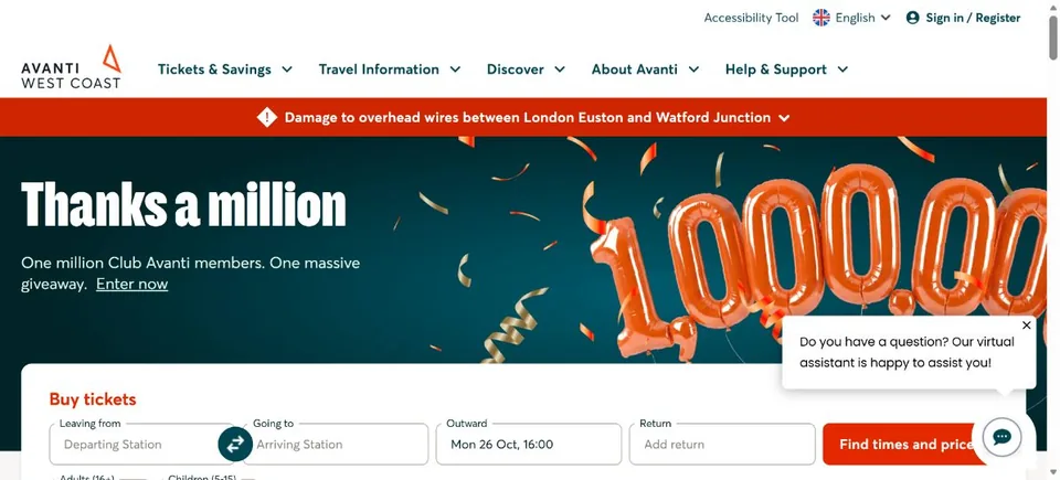 Avanti West Coast — Official website screenshot