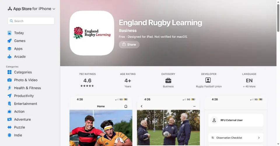 Rugby Football Union — Official UK App Store page · England Rugby Learning