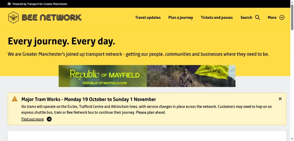 Transport for Greater Manchester — Official website screenshot
