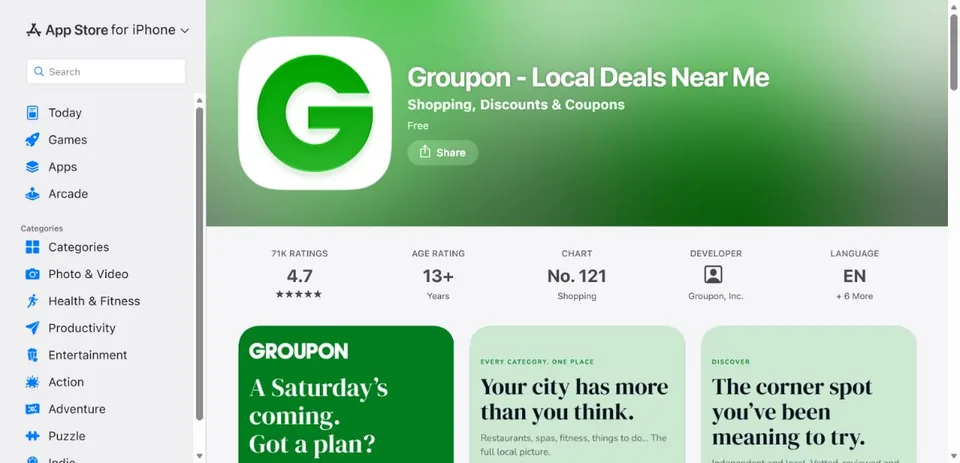 Groupon UK — Official UK App Store page · Groupon - Local Deals Near Me