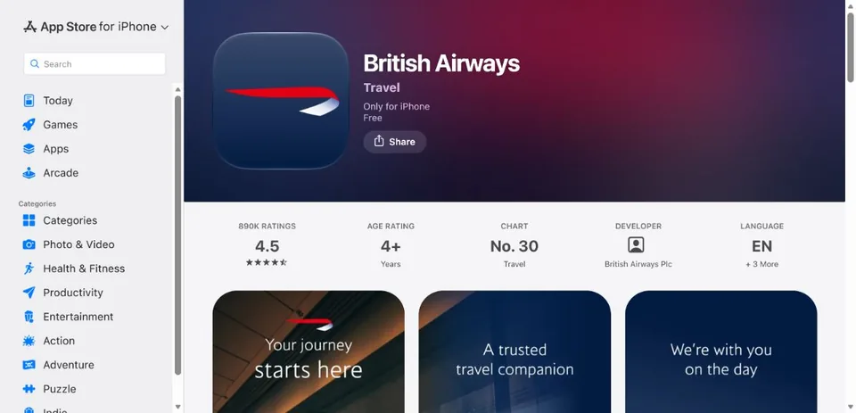 British Airways — Official UK App Store page · British Airways