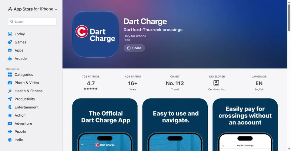 National Highways — Official UK App Store page · Dart Charge