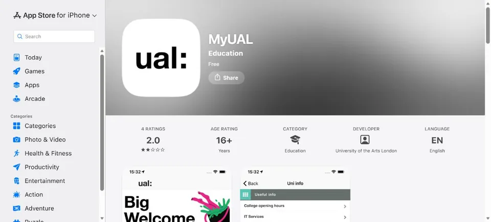 University of the Arts London — Official UK App Store page · MyUAL