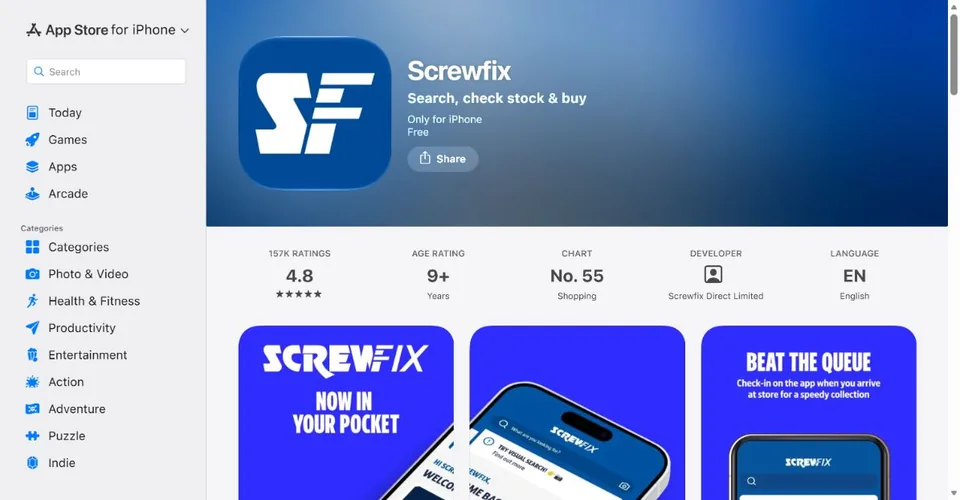 Screwfix — Official UK App Store page · Screwfix