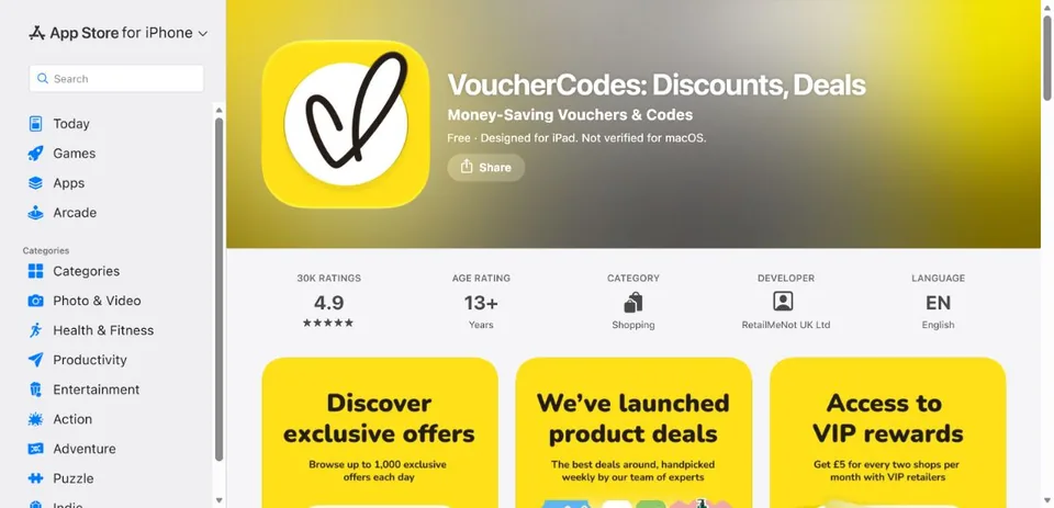 VoucherCodes — Official UK App Store page · VoucherCodes: Discounts, Deals
