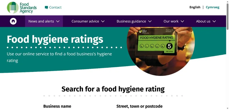Food Standards Agency Ratings — Official website screenshot