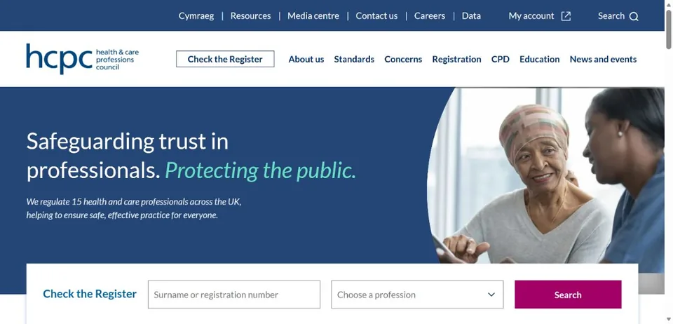 Health and Care Professions Council — Official website screenshot