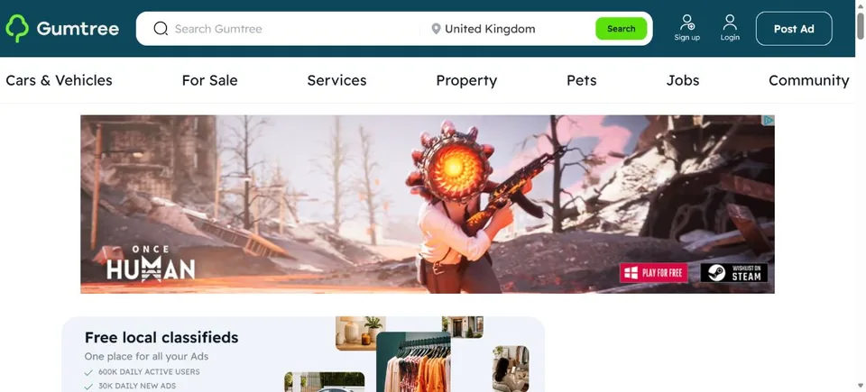 Gumtree — Official website screenshot