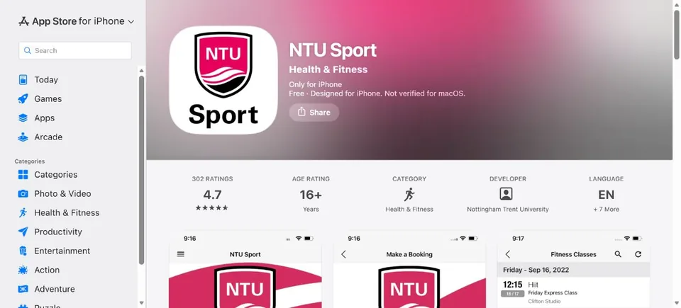 Nottingham Trent University — Official UK App Store page · NTU Sport