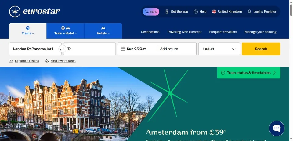 Eurostar — Official website screenshot